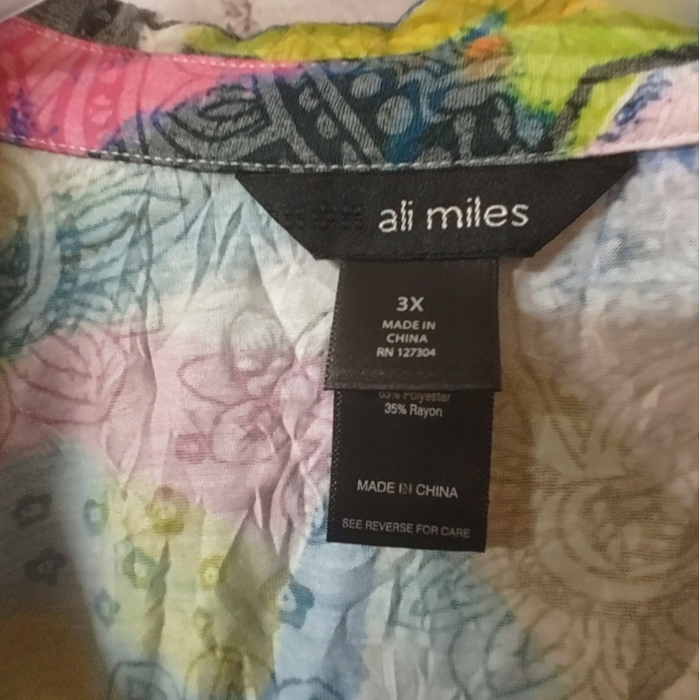 Ali Miles 3X Colorful Watercolor Ornate Button Down Blouse Artsy - Picture 3 of 14